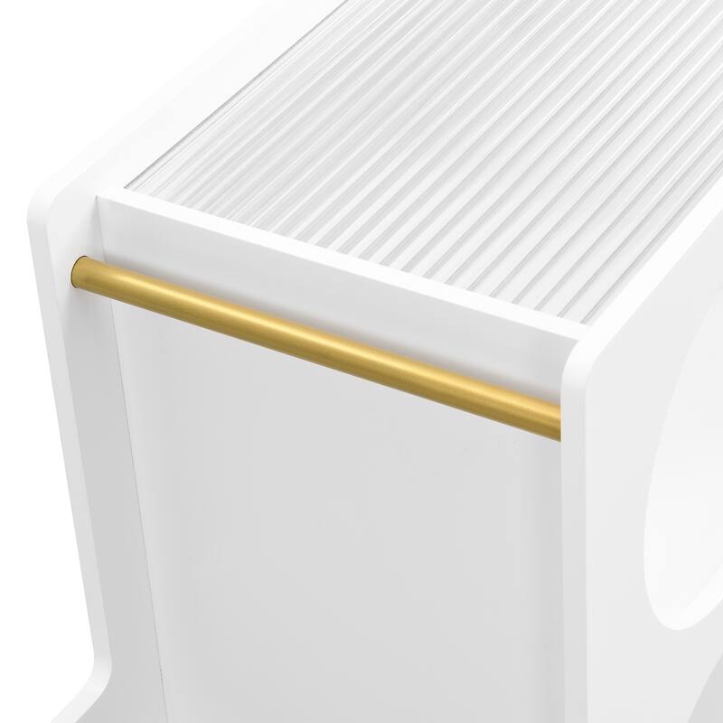 End Table with Storage, Side Table with Lockable Wheels/Golden Round Rod