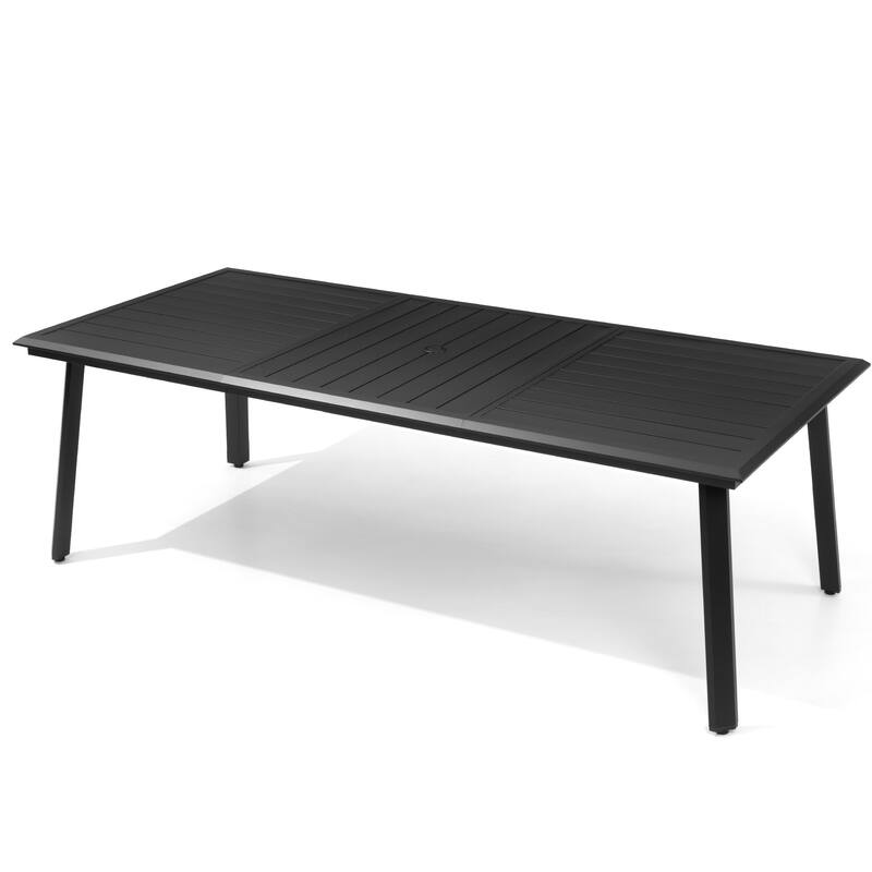 Outdoor Rectangle Aluminum Dining Table with Umbrella Hole - Black - 93.9 inches long