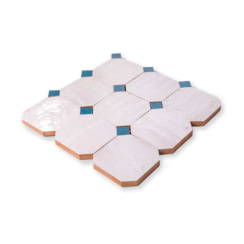 Contemporary Zellige Panels, 12" X 12" X 1/2", White - Night Blue Accents