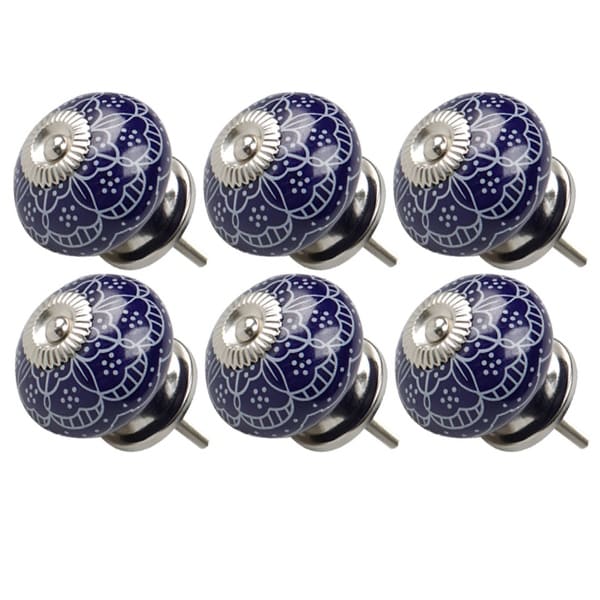 6pcs Ceramic Knobs Vintage Knob Drawer Round Pull Handle Furniture Drawer Cupboard Wardrobe Dresser Door Decorative, Blue