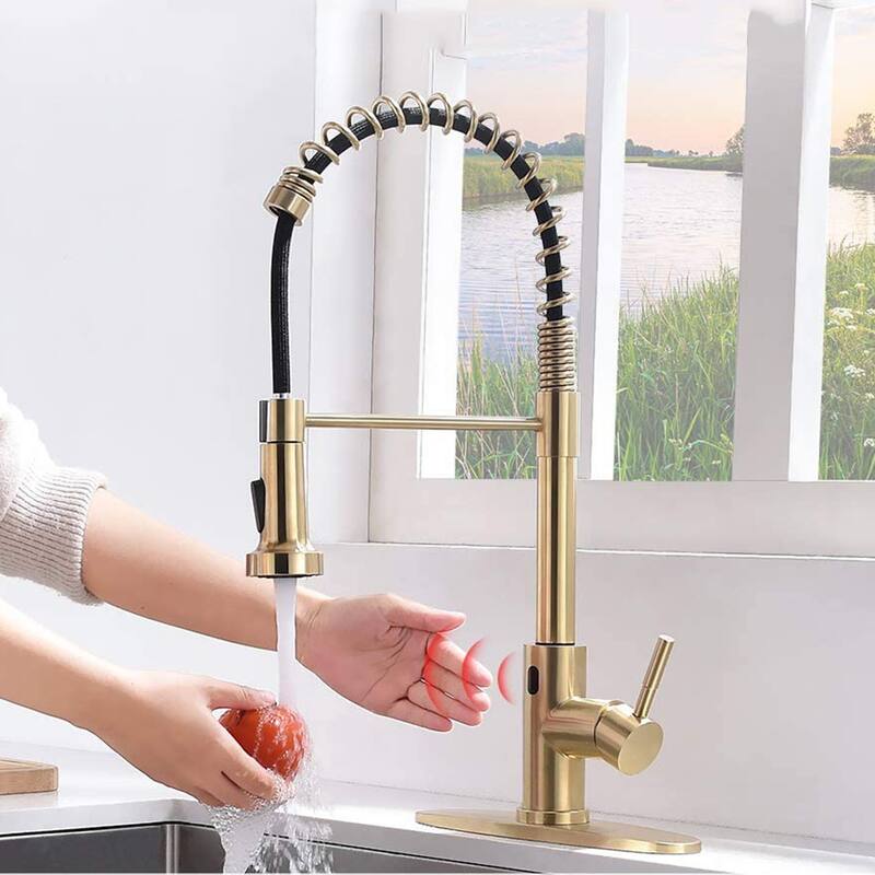 Gold Touchless Kitchen Faucet w/PullDown Sprayer Kitchen Spring Faucet - gold
