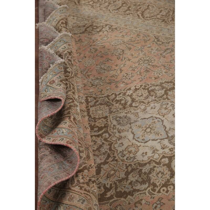 Hand Knotted Oriental 100% Wool Carpet Traditional Floral Pink Mashad Area Rug - 12' 6'' X 9' 10''
