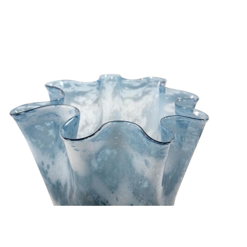 Allan Andrews Handmade Blue & Beige Seaside Decorative Ruffled Glass Vase