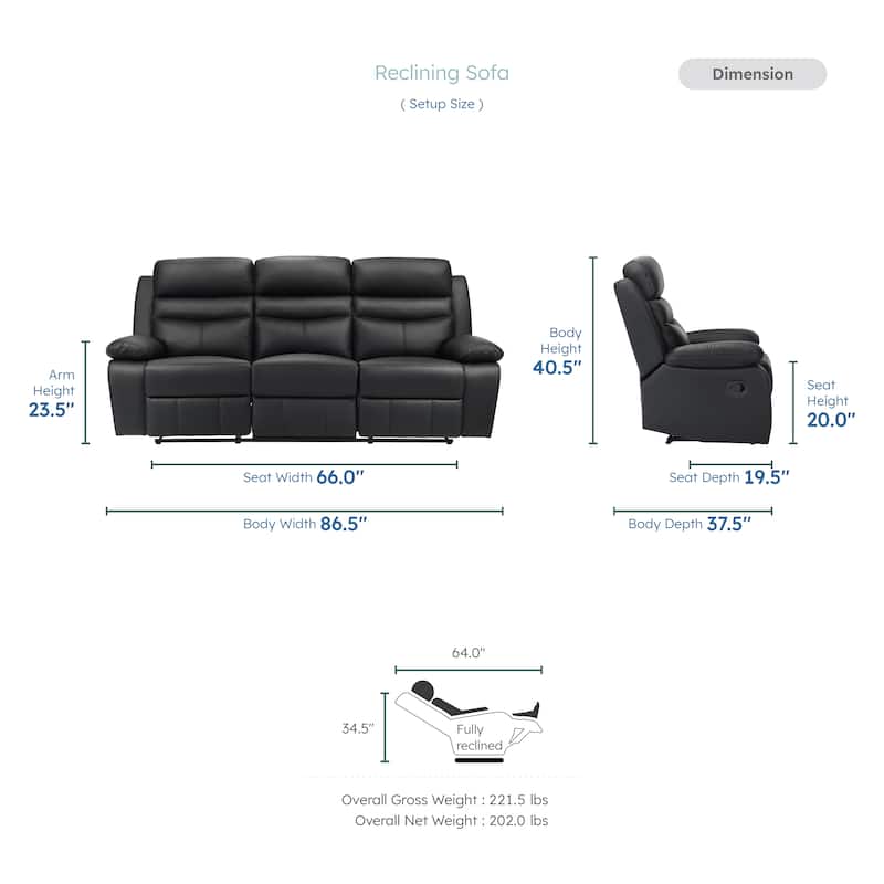 Peperomia Leather 2-Piece Manual Double Reclining Living Room Sofa Set