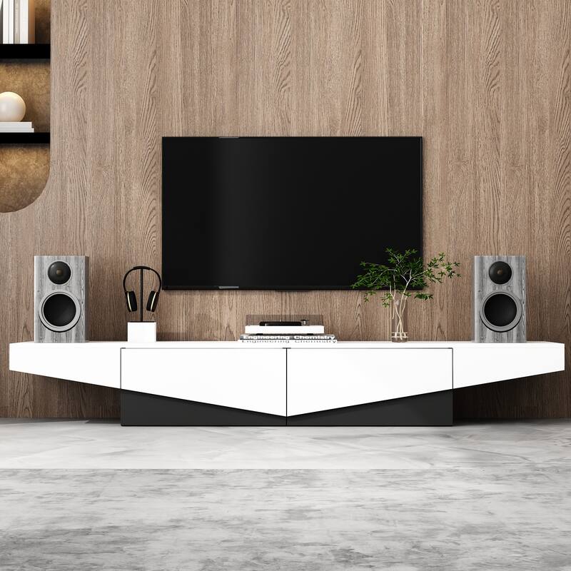 Modern Color Matching Entertainment center, 2 drawers, Black&White - 78.7"W - White