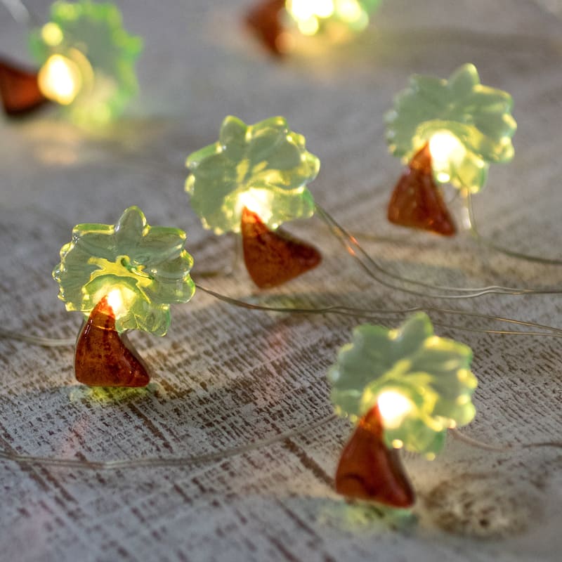 10-Count LED Green and Brown Palm Tree Fairy Lights - Warm White - Green and Brown