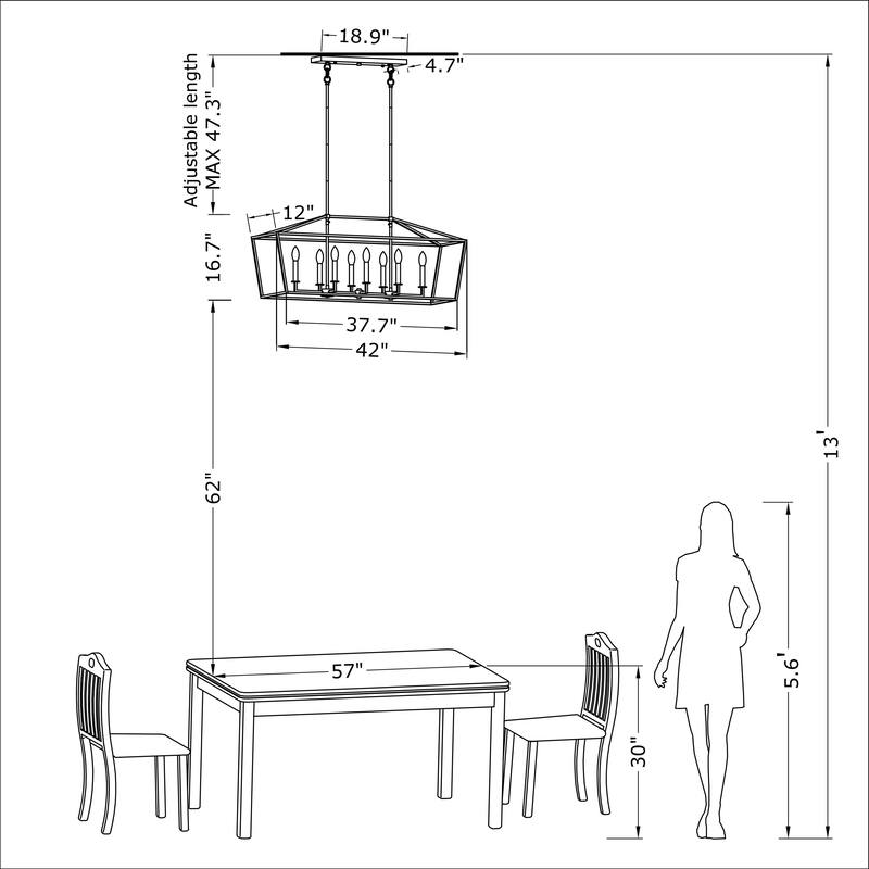 Joshua 8-Light Antique Black Rectangle Candle Chandelier - 42" L x 12" W x 64" H