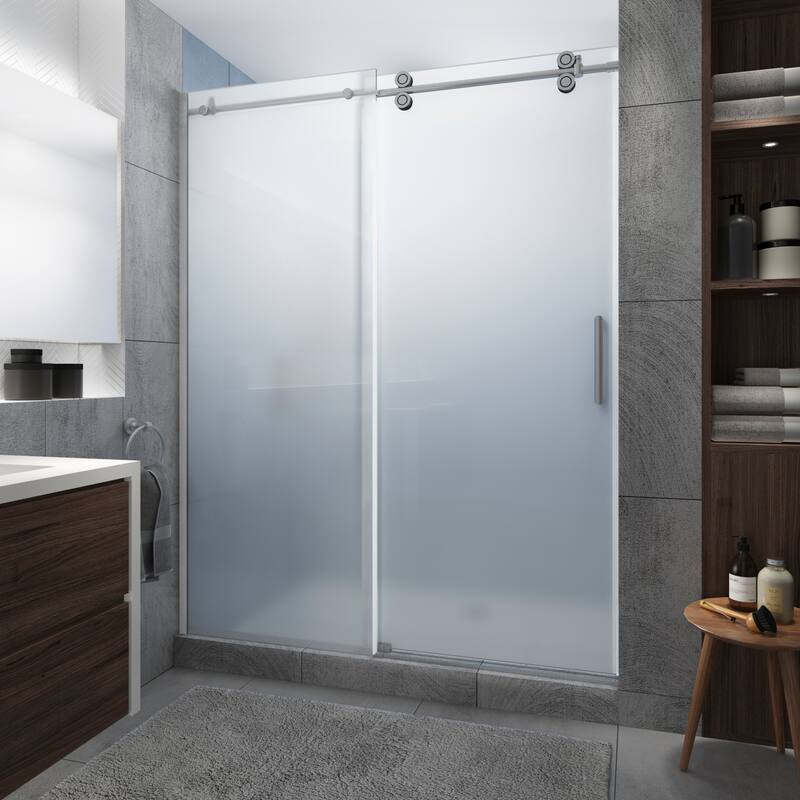 Langham XL 68 - 72 in. x 80 in. Frameless Sliding Shower Door with Ultra-Bright Frosted Glass