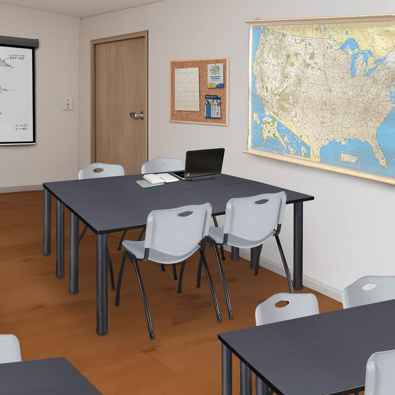 60" x 24" Kee Training Table- Grey/ Black & 2 'M' Stack Chairs- Grey