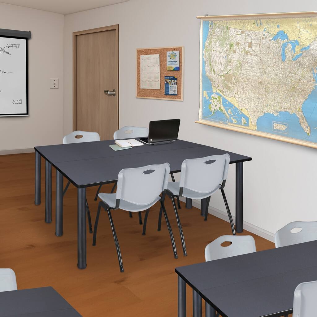 66" x 24" Kee Training Table- Grey/ Black & 2 'M' Stack Chairs- Grey