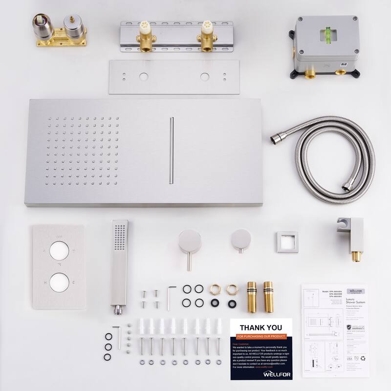 3-Function 22 in. Rectangle Wall Mount Rainfall Shower System With Hand shower(Valve Included)
