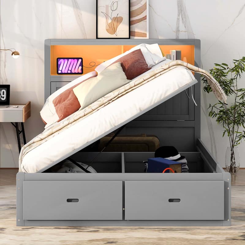 Wood Queen Size Hydraulic Platform Bed