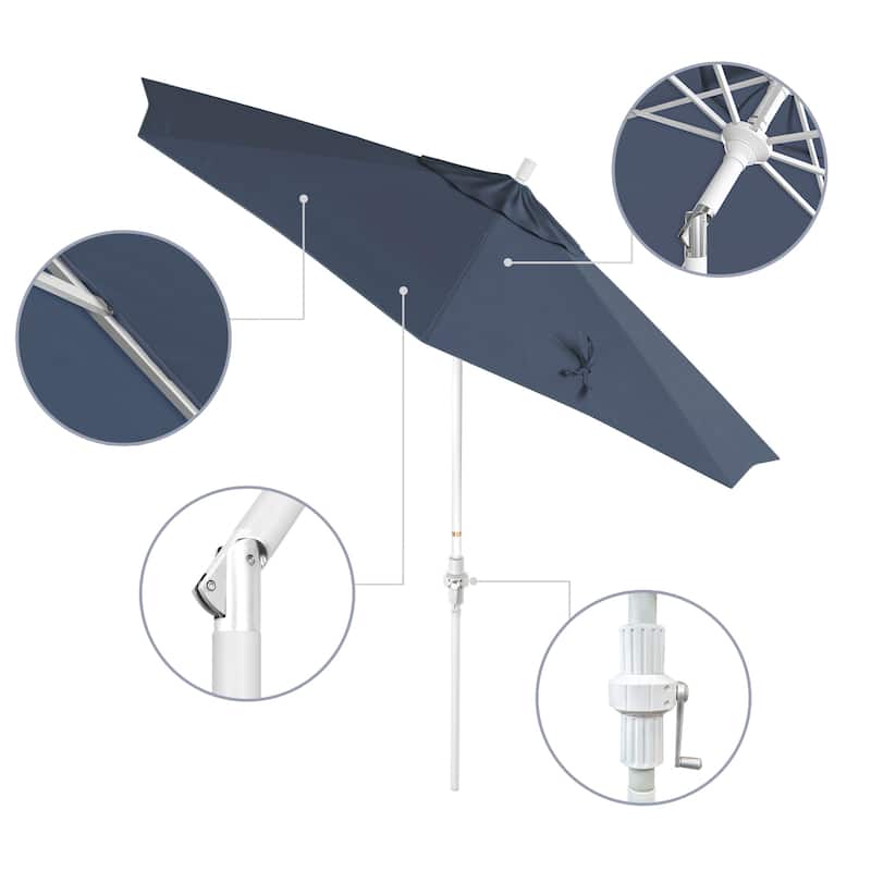 California Umbrella 9' Rd Golden State Series Patio Umbrella White Aluminum Frame Crank Lift Collar Tilt Pacifica Pacific Blue