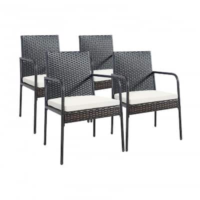 4 Pieces Patio Wicker Rattan Dining Set with Comfy Cushions - 22" x 20.5" x 34.5" (L x W x H)