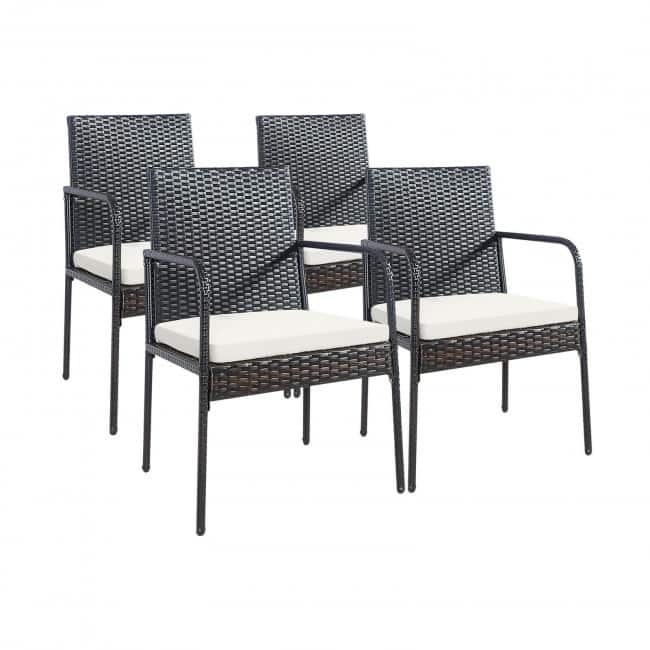 4 Pieces Patio Wicker Rattan Dining Set with Comfy Cushions - 22" x 20.5" x 34.5" (L x W x H)