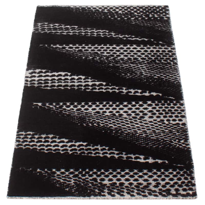 ECARPETGALLERY Hand-knotted Tangier Black Wool Rug - 2'11 x 5'2