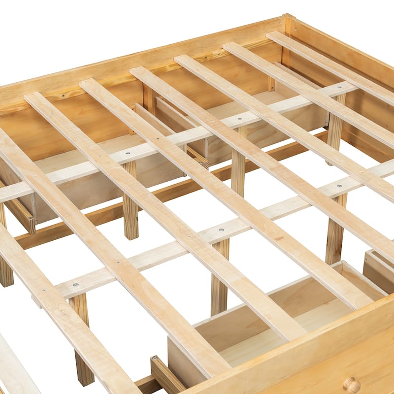 Queen Size Platform Bed Open Frame with Footboard Storage and 4 Drawers