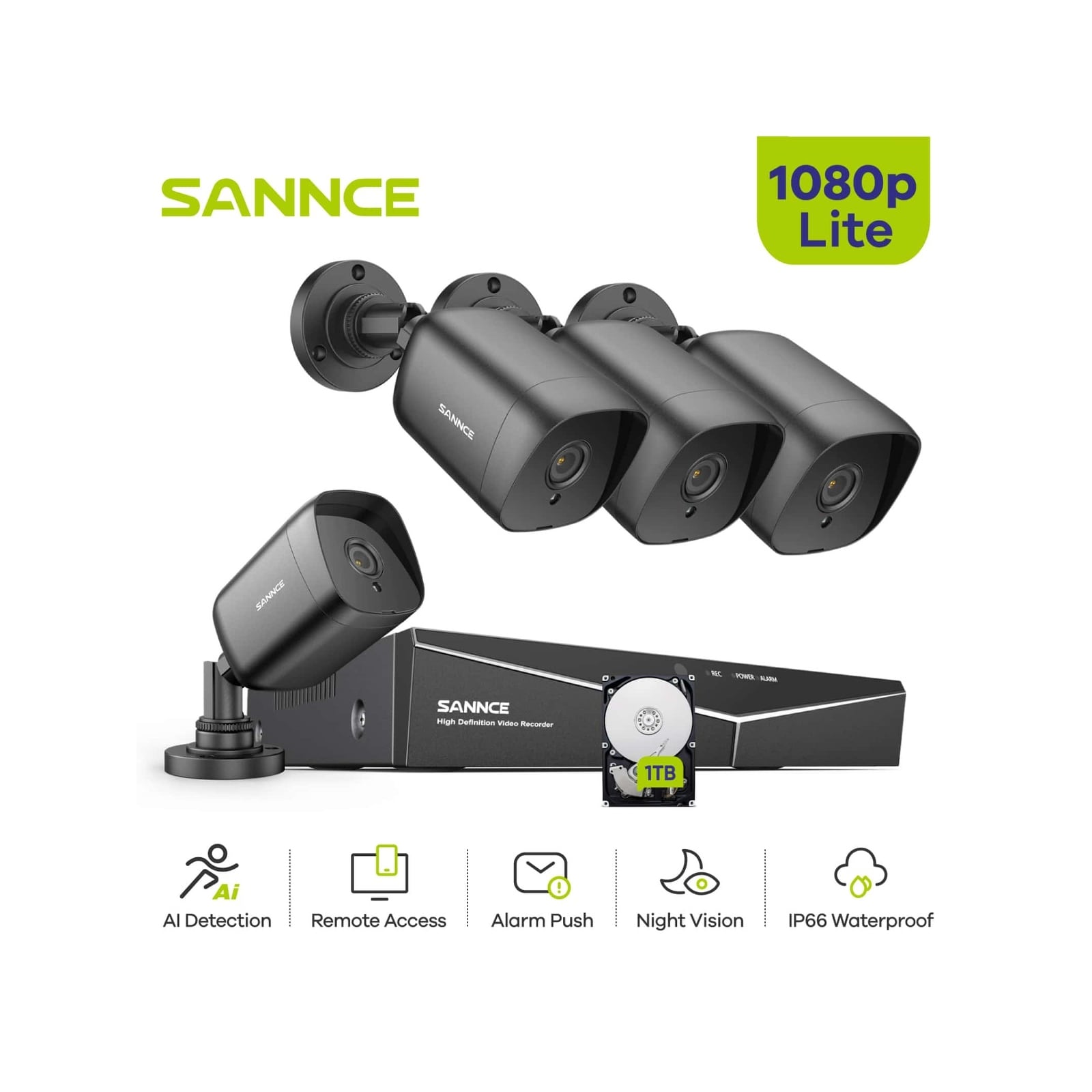 SANNCE 8CH 1080P 5-in-1 DVR 4Pcs 2MP Home Security System Cameras