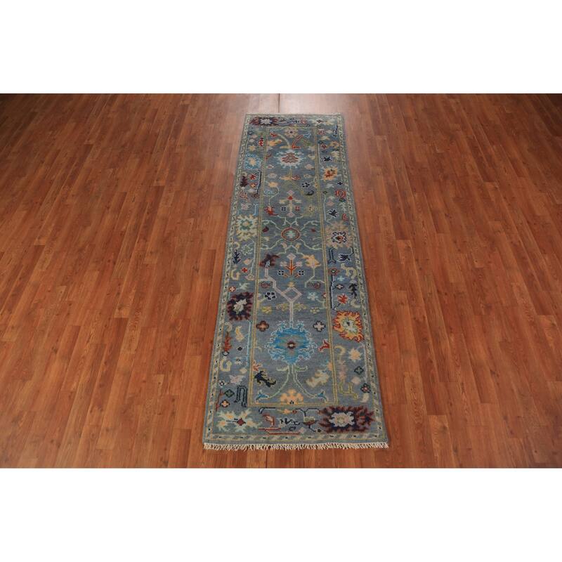 Floral Oushak Indian Runner Rug Hand-Knotted Wool Carpet - 2'6"x 7'9"
