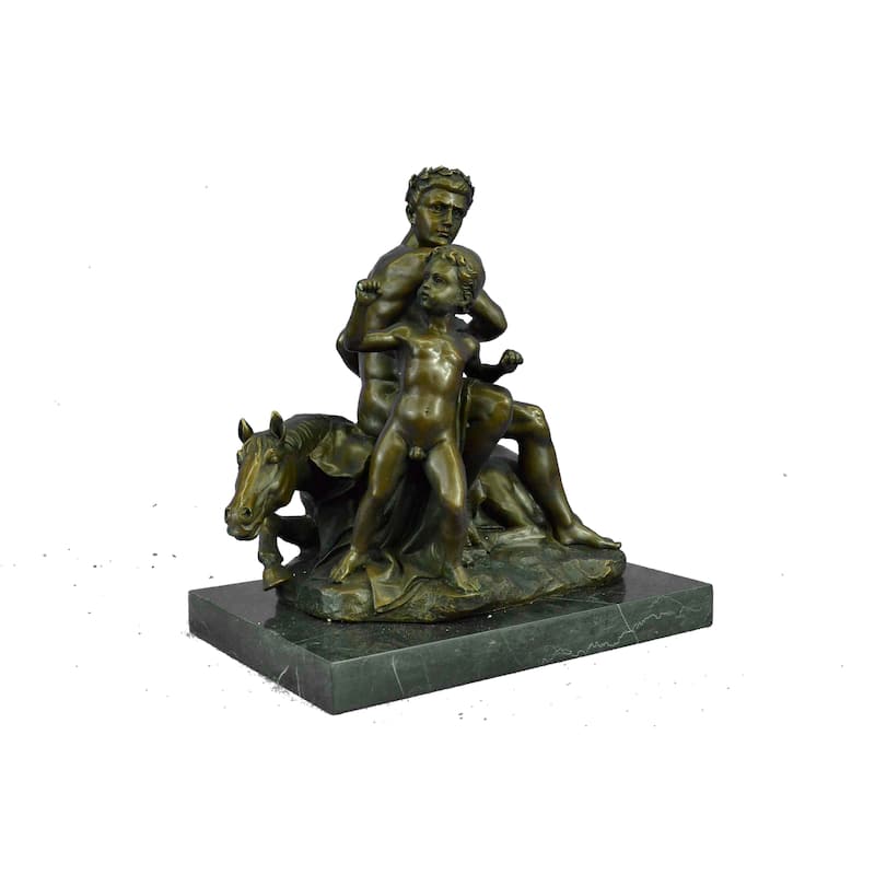 Signed French Artist Barye Roman Gladiator Sitting On Horse Bronze Sculpture