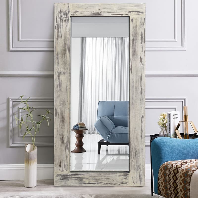 Farmhouse Rectangular Solid Wood Framed Full Length Leaning Mirror