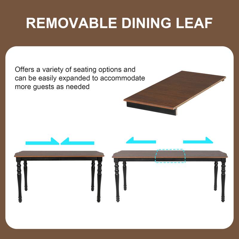 Expandable Dining Table Set For 4 To 8, Rustic Space-Saving Table With Removable Leaves,Wooden Dining Room Table