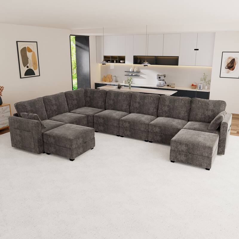 Modular 7-Seater Sectional Sofa with 2 Storage Ottomans