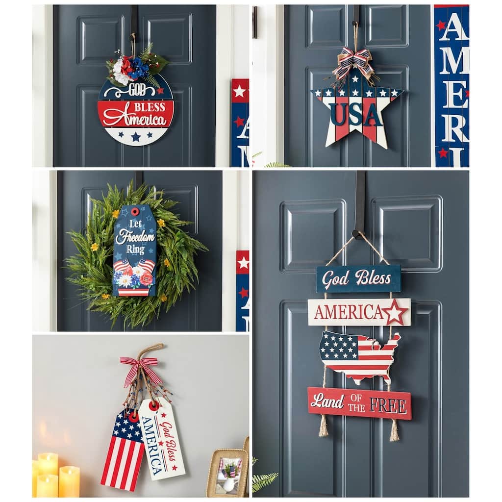 Glitzhome Patriotic/Americana Wooden Flag Sign Door Hangers Decor