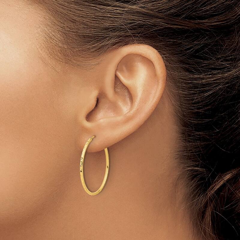 Curata 14k Yellow Gold Sparkle Cut Endless Hoop Earrings - 29.5x1.5mm