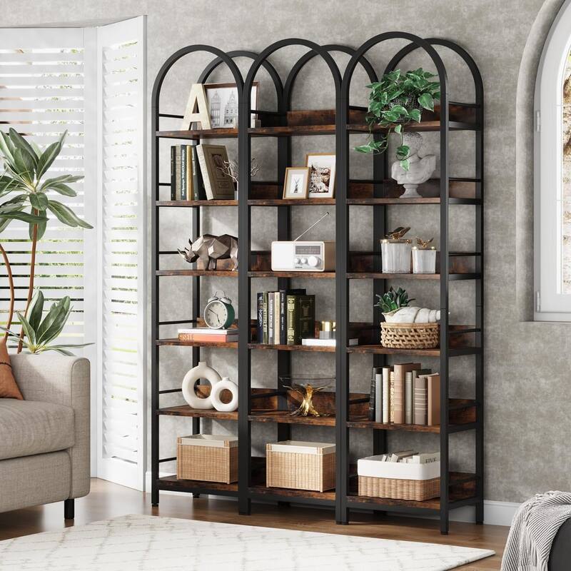 6 Tiers 78.7" Tall Narrow Arched Open Bookshelf - 3 pcs - Brown