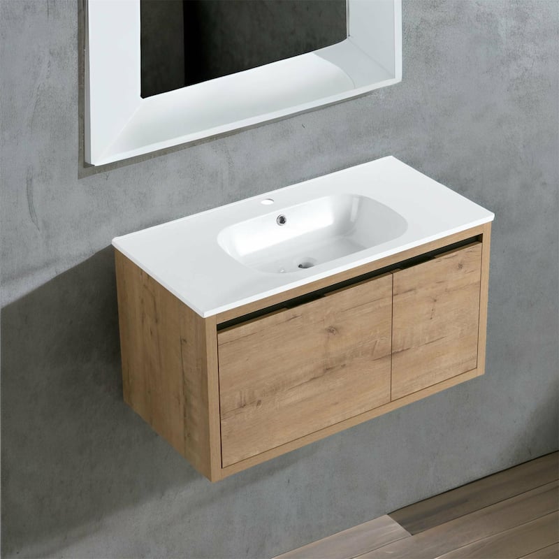 Imitative Oak 36 Inch Bathroom Vanity With Gel Sink
