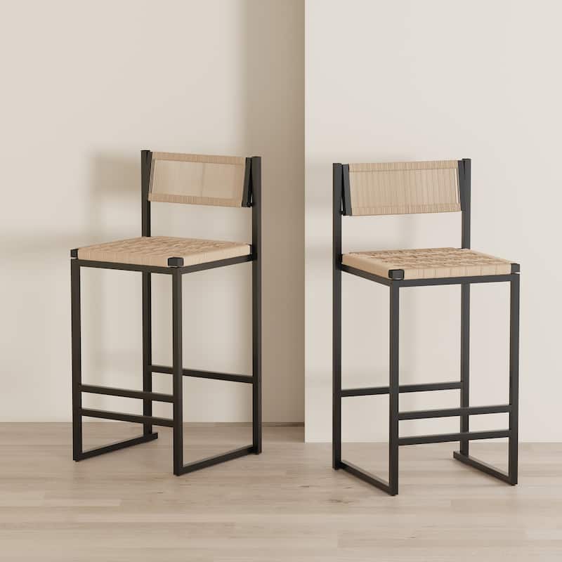 Ostweer Furniture Paper Rope Weave Bar Stools Set of 2 (Creamy White) - Honey