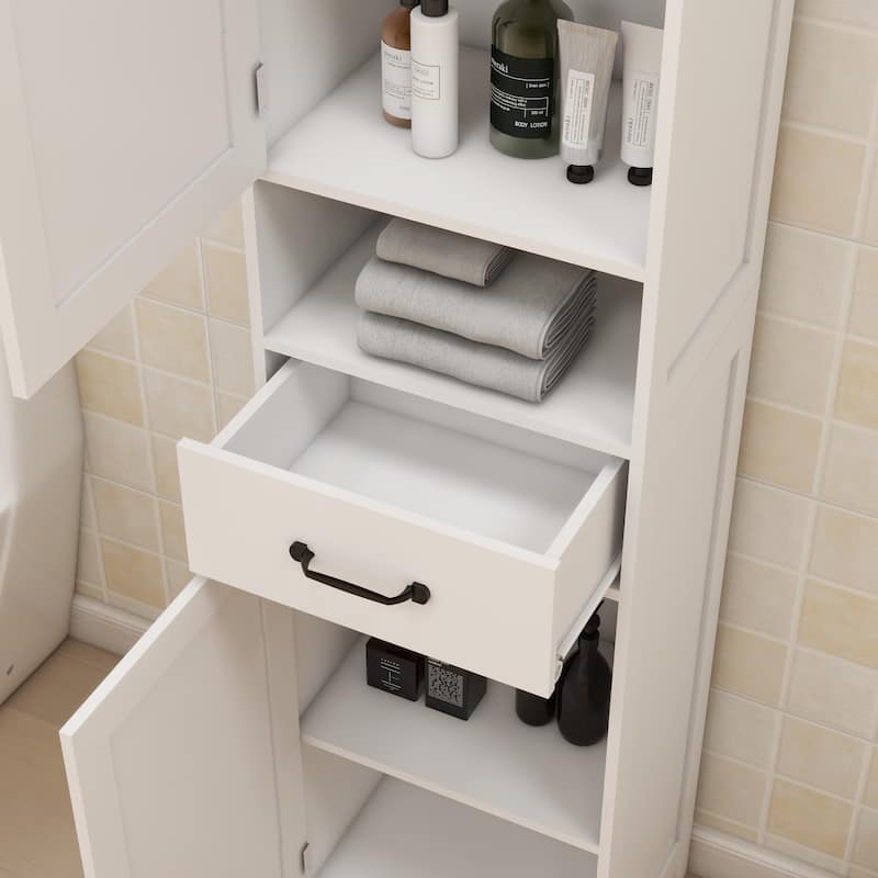 Anmytek White Tall Narrow Storage Cabinet with Drawer and Adjustable Shelves