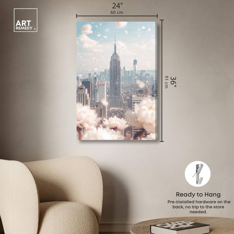 Peonies Over New York Canvas by Art Remedy, Gallery Wrapped