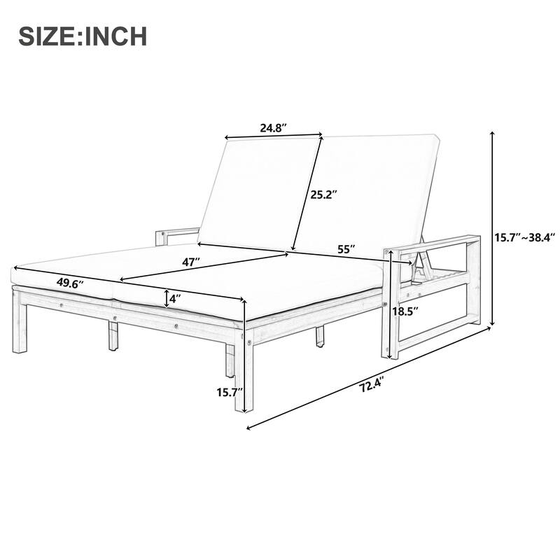 Outdoor Double Chaise Lounge Chair with Dual 5-Position Backrests by Leisure Zone