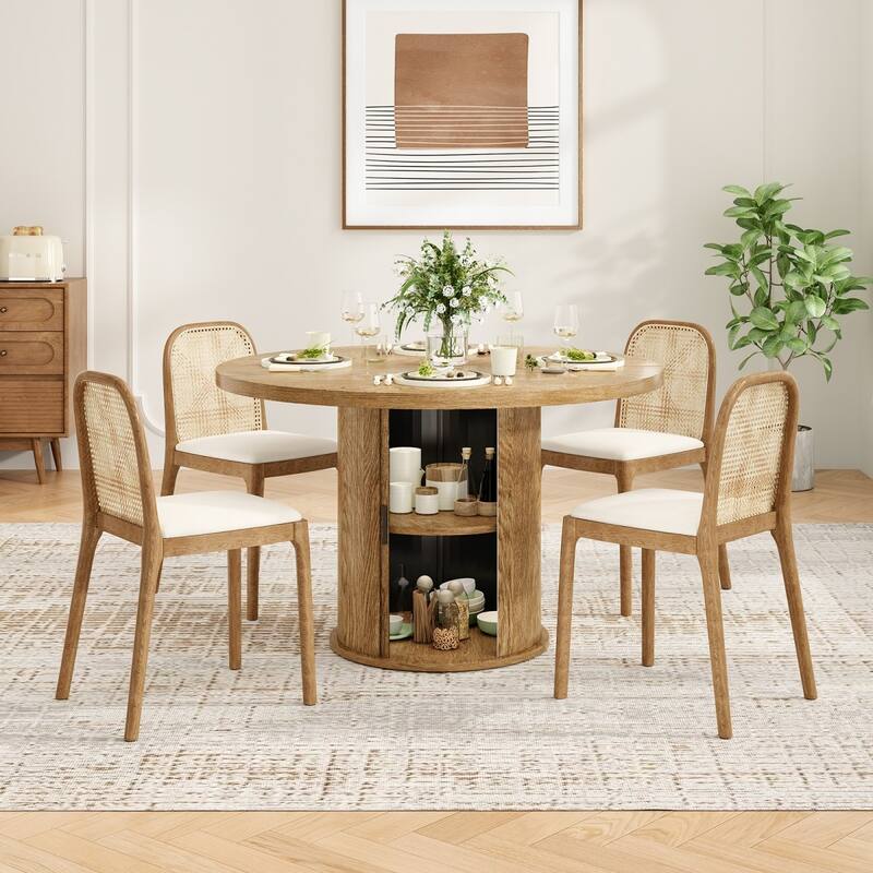 43" Modern Round Dining Table with Sturdy Metal Base and Storage