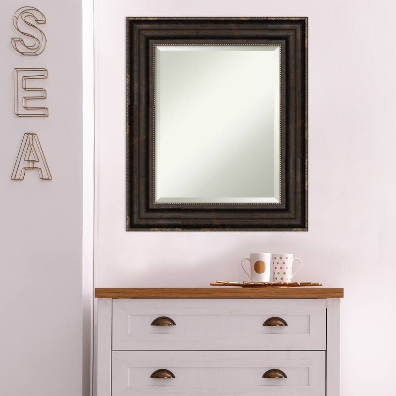 Beveled Bathroom Wall Mirror - Stately Bronze Frame - Stately Bronze