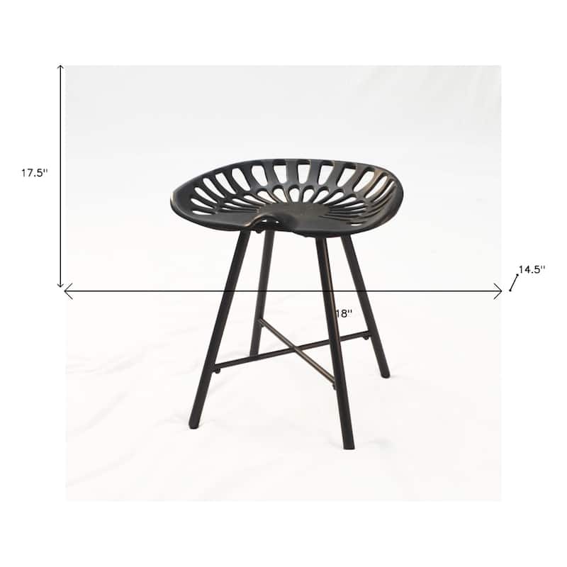 18" Vintage Iron Bucket Seat Stool with 4-Leg Base and Backless Farmhouse Accent Chair for Living Room - 17.5"H x 18"W x 14.5"D