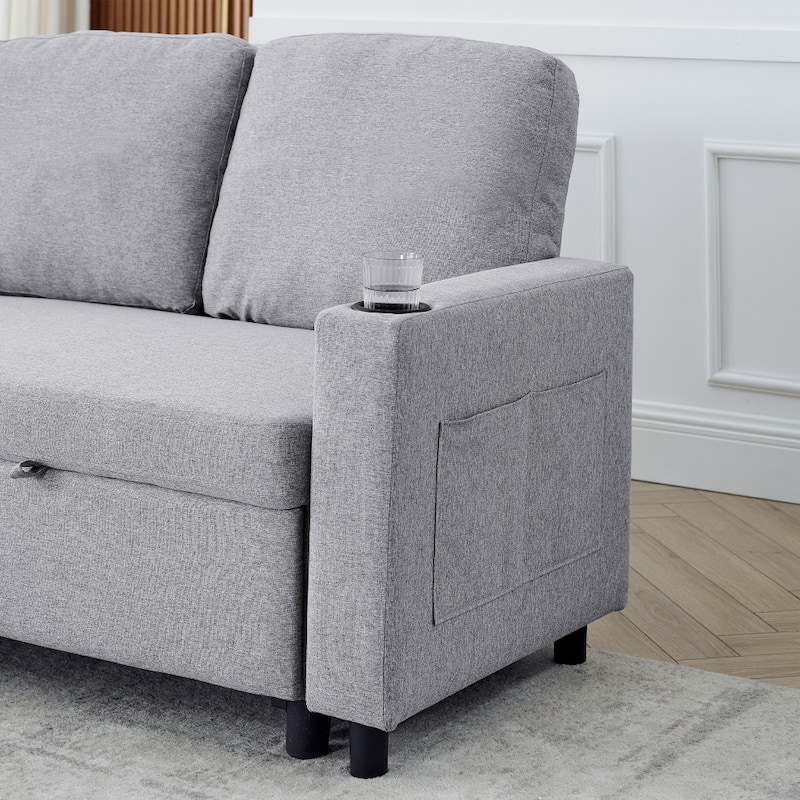 L-Shaped Comfortable Corduroy Combo Sofa with Pullout Bed and Storage