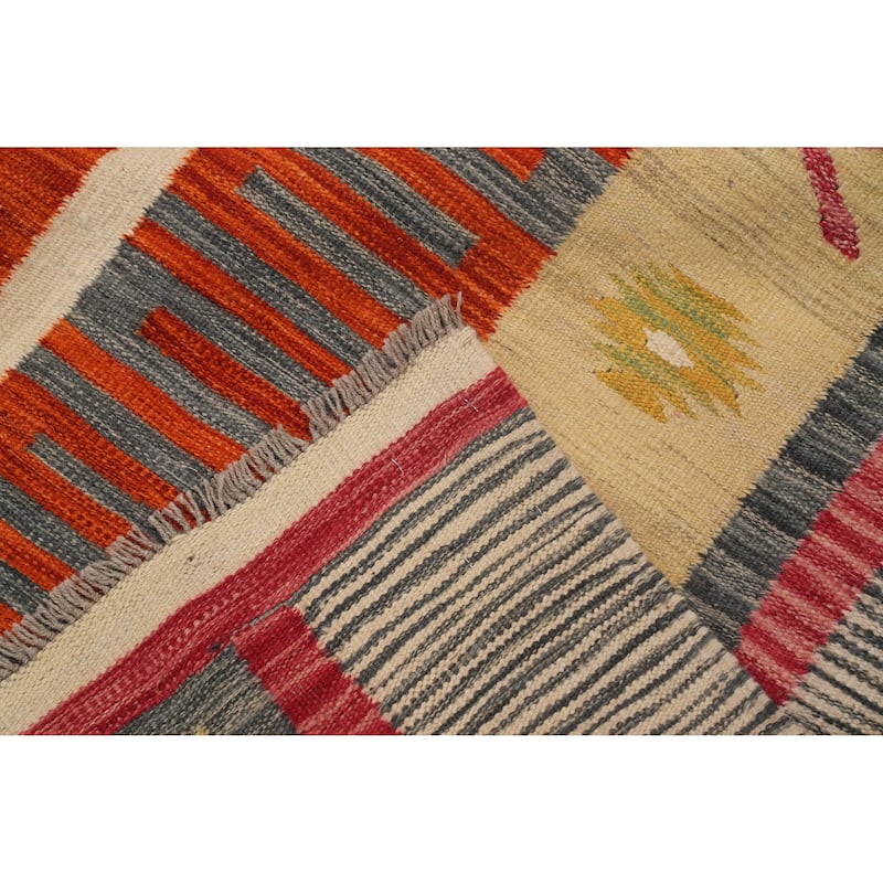 Hand Woven Oriental 100% Wool Carpet Southwestern Tribal Multi-Colored Kilim Area Rug - 12' 3'' X 8' 10''