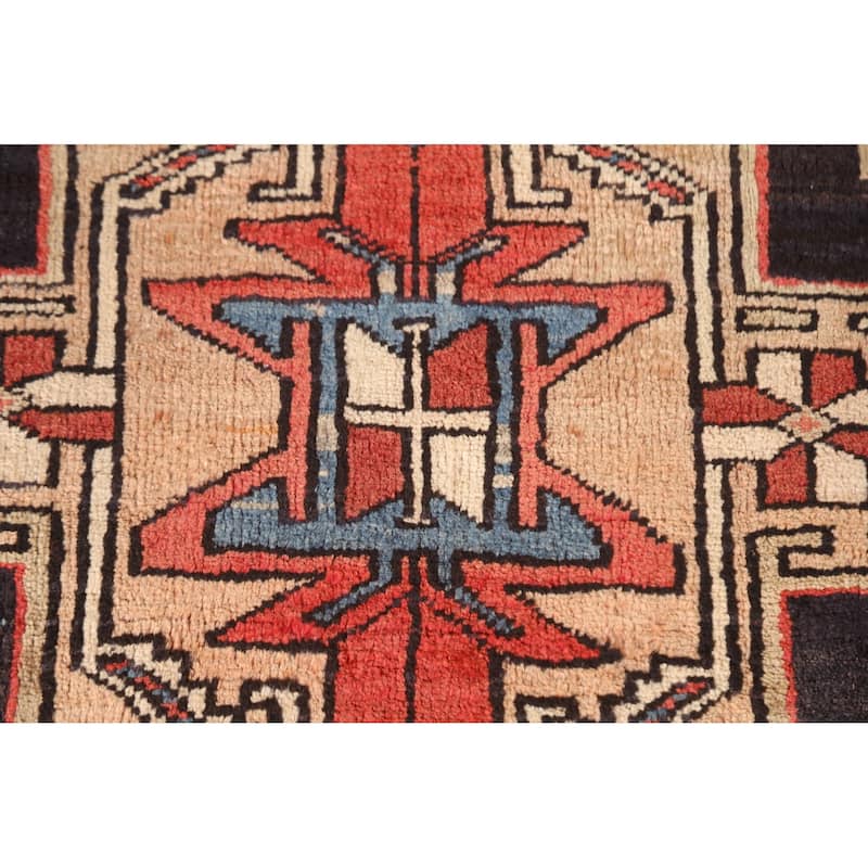 Navy Blue Ardebil Persian Vintage Runner Rug Hand-knotted Wool Carpet - 3'9"x 10'8"