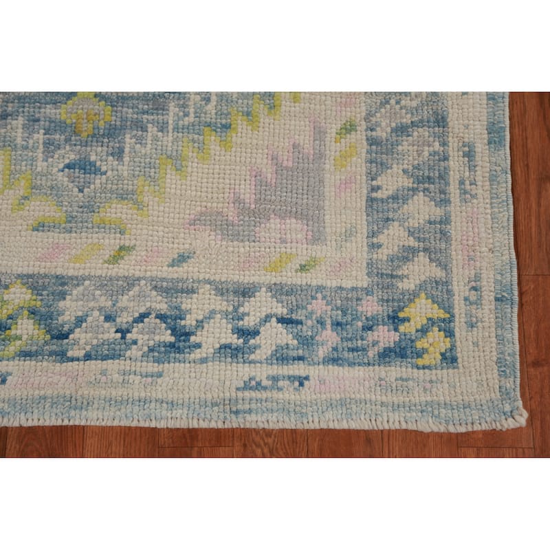 Hand Knotted Oriental 100% Wool Carpet Transitional Geometric Navy Blue & Blues Oushak Runner Rug - 13' 1'' X 3' 4''