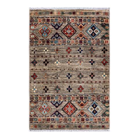 Hand Knotted Bohemian Tribal Wool Beige Area Rug - 2' 0" x 3' 0"