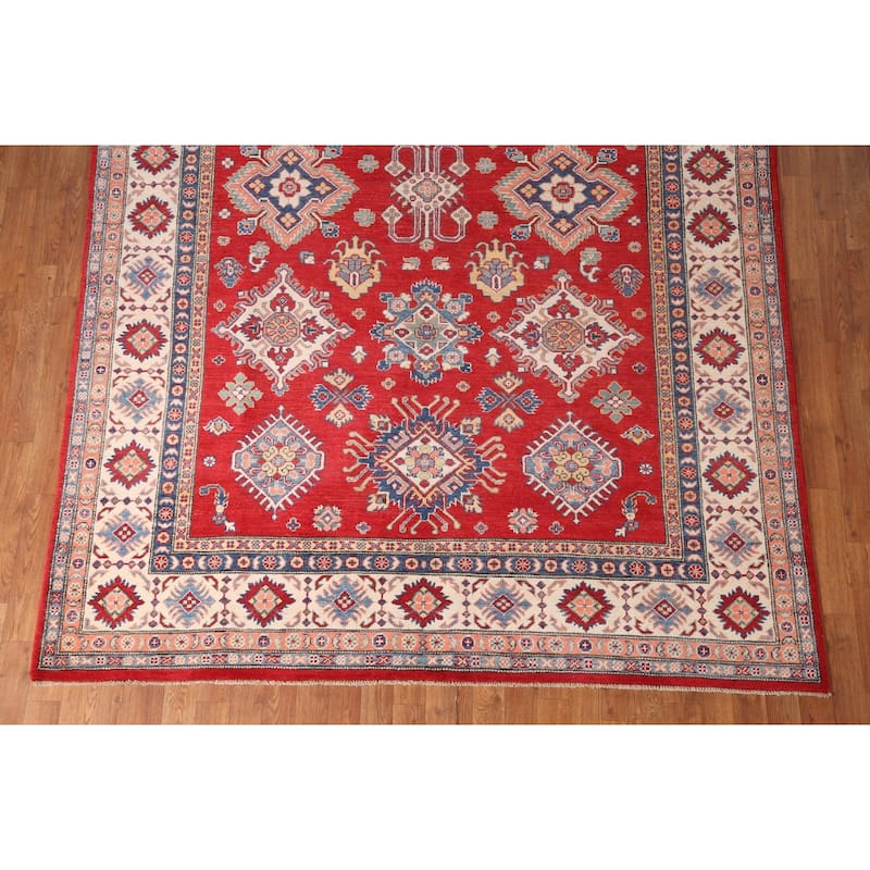 Red Traditional Kazak Area Rug Hand-Knotted Wool Carpet - 6'9" x 9'7"