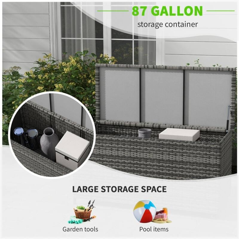 Grey 83 Gallon Large Outdoor Storage Box with Galvanized Steel Frame and PE Rattan for Patio - 47.75" L x 22.5" W x 26.5" H