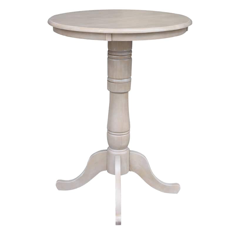 Solid Wood Round Pedestal Table in Washed Gray Taupe