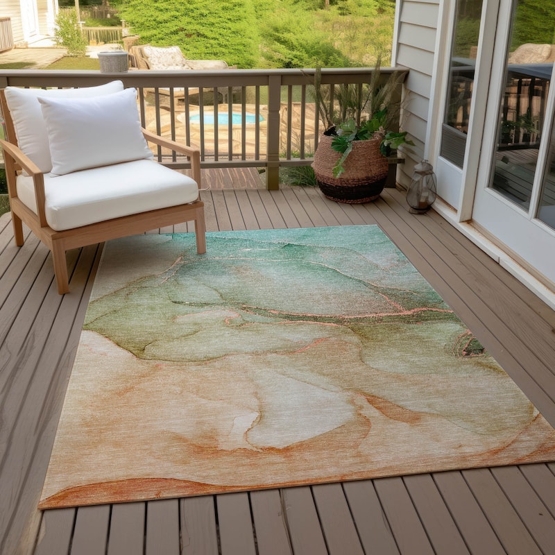 Machine Washable Indoor/ Outdoor Watercolor Chantille Rug