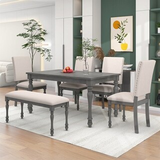 Merax 6-Piece Wood Dining Set Rectangular Table with Upholstered Chairs ...