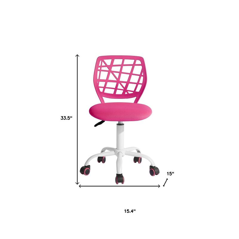 Pink and White Adjustable Height Swivel Rolling Office Chair