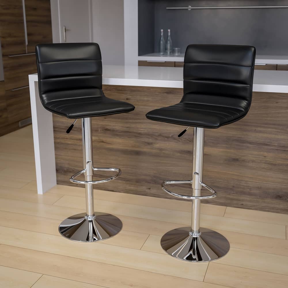 Modern Vinyl Channel Tufted Adjustable Height Barstool (Set of 2) - 16"W x 19"D x 35" - 44"H - 16"W x 19"D x 35" - 44"H